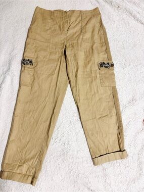 Chico's Tan Cargo Pants with Embellished Pockets